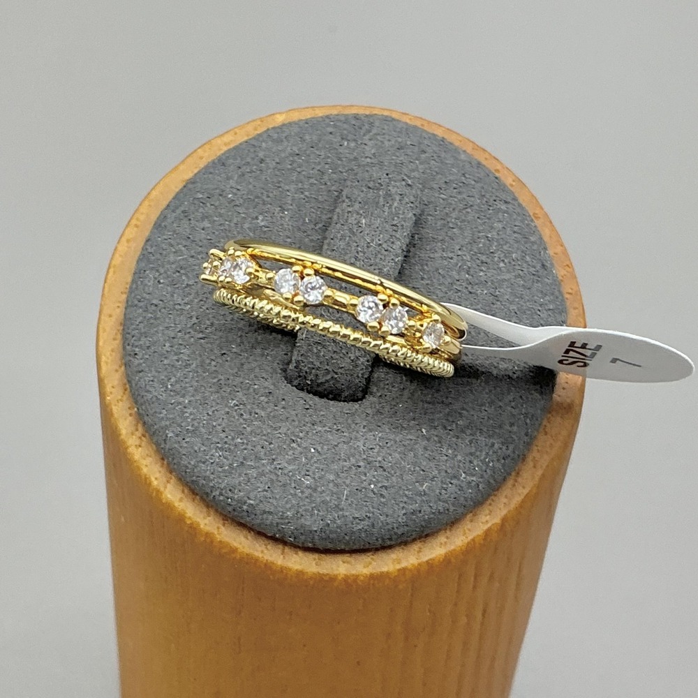 Ring Size 7 Gold Tone Clear Crystal Triple Band‎ Stack Cocktail Womens Fashion